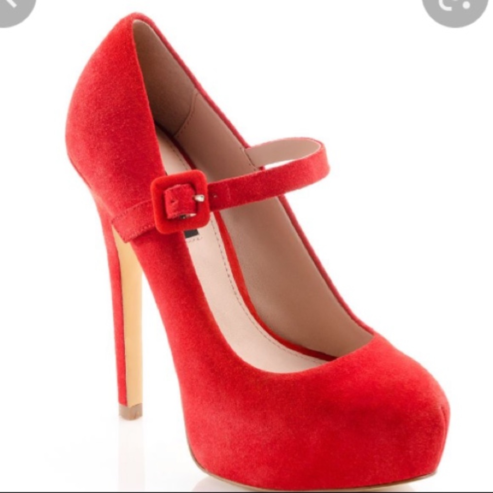 Shoemint x Rachel Bildungsroman Orange Suede Mary Jane‎ Platform Heels Sz…